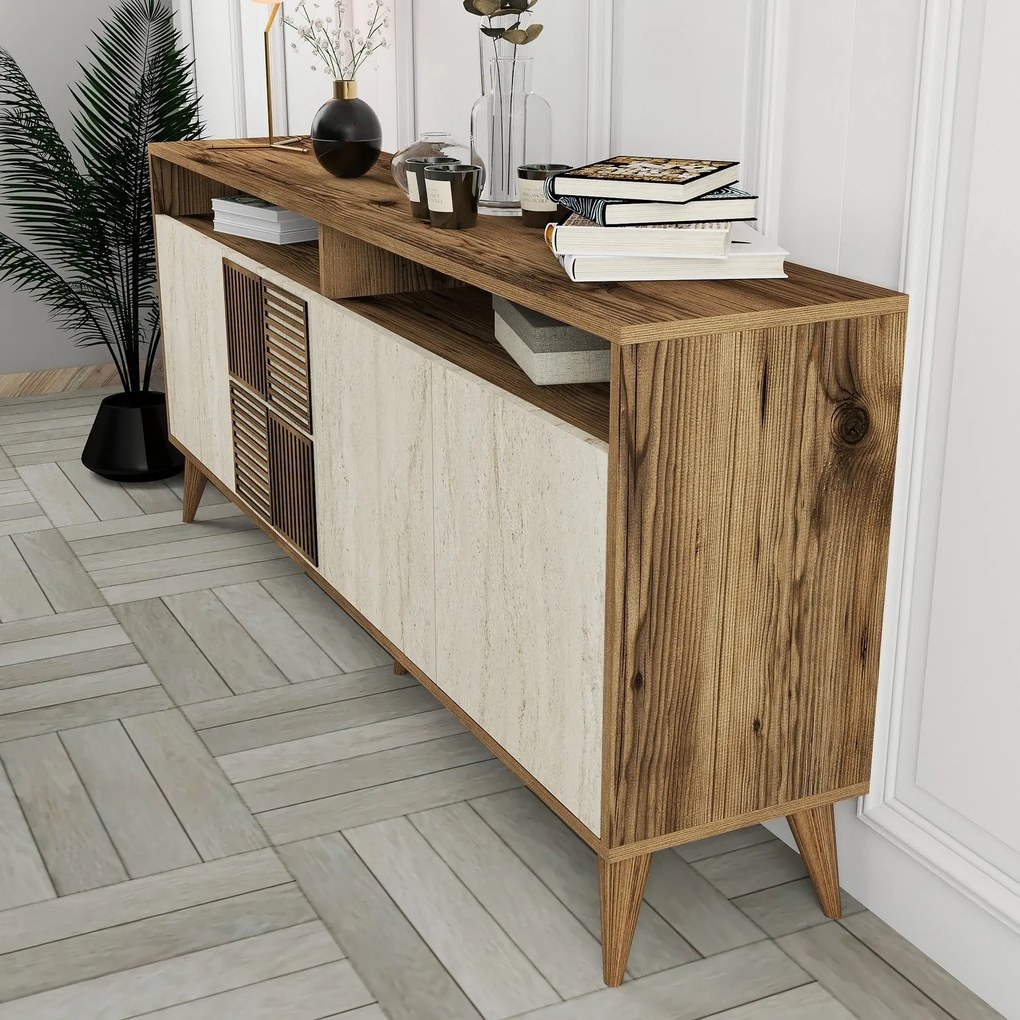 Console Milan – Walnut/Travertine – 180 cm x 78 cm x 35 cm