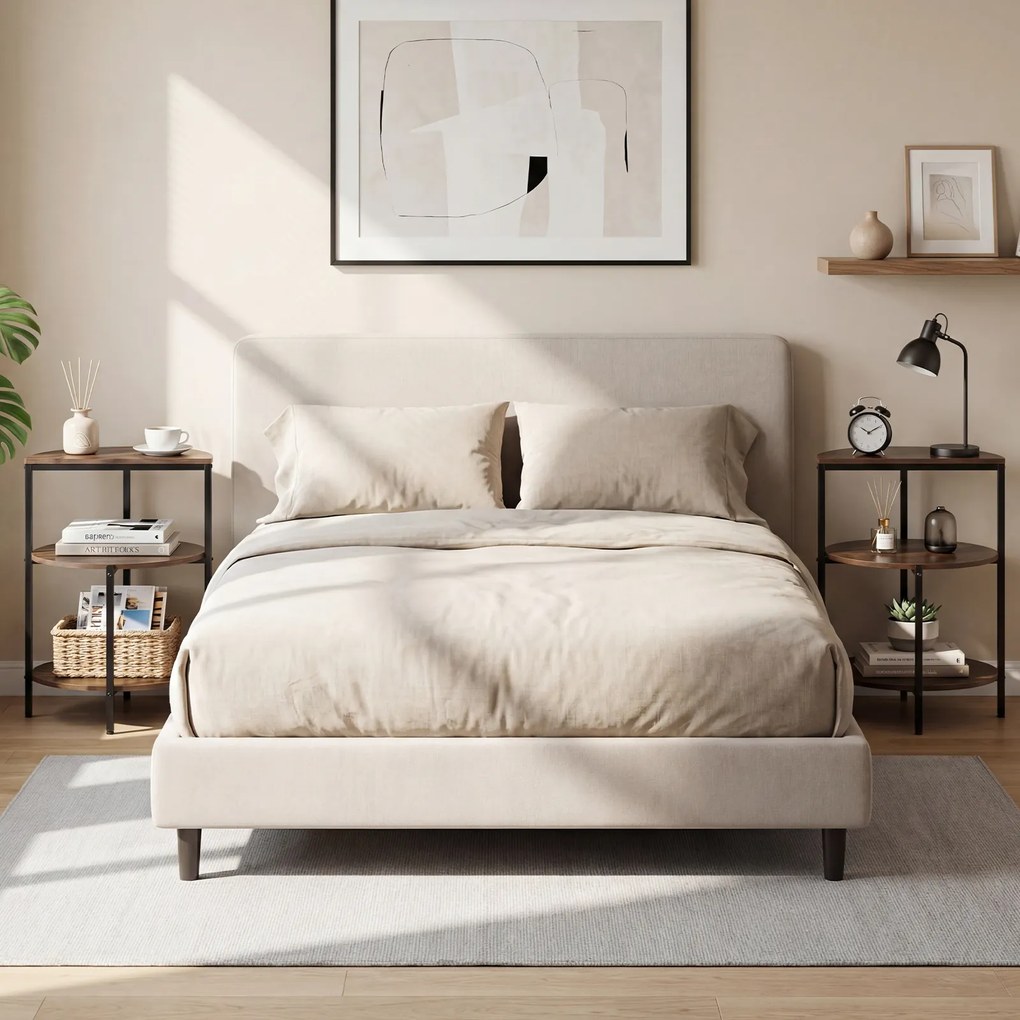 Mesa apoio redonda com 3 estantes 43 x 43 x 63 cm, Estrutura metálica, ideal para o quarto, sala e espaços pequenos, em Castanho rústico