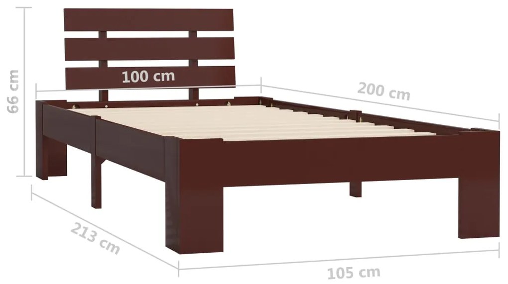 Estrutura de cama 100x200 cm pinho maciço castanho-escuro