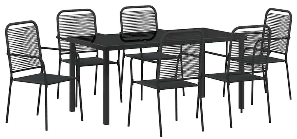 Conjunto de Jardim de 7 Peças Corda de Algodão Preta e Aço