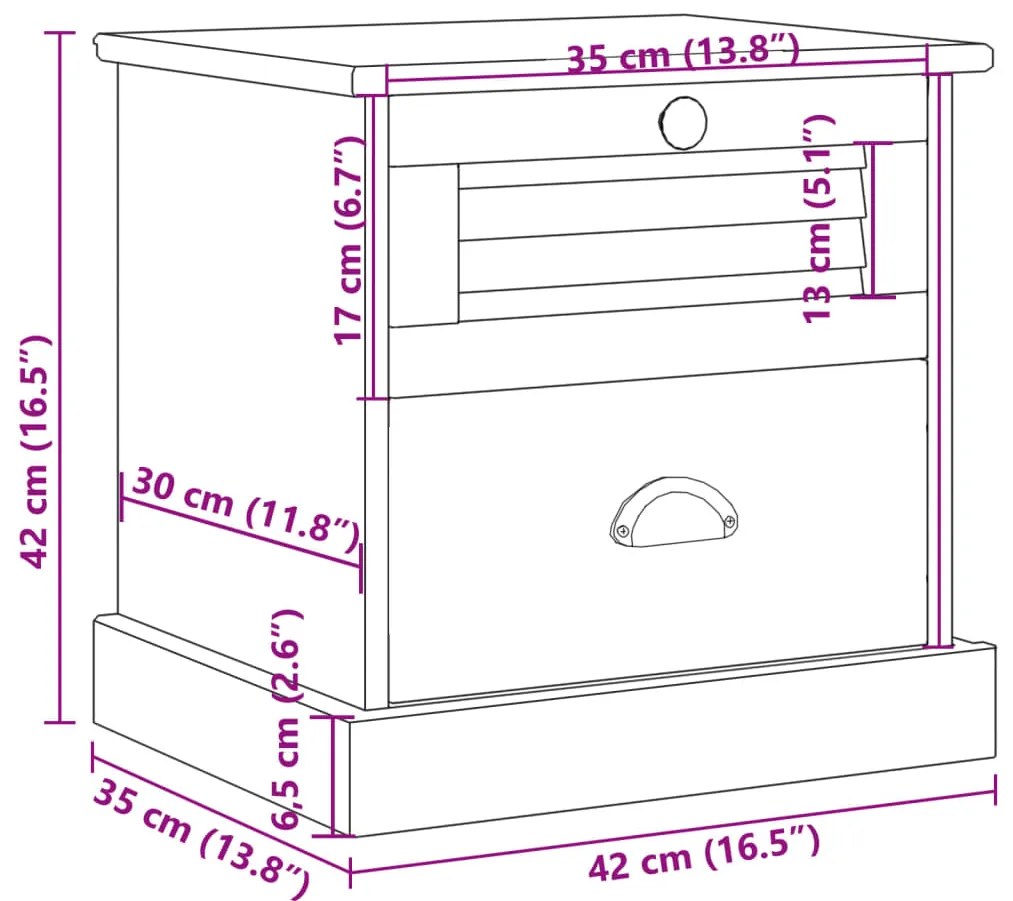 Mesa de cabeceira VIGO 42x35x42 cm madeira de pinho maciça