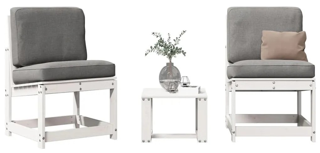 vidaXL 3 pcs conjunto lounge de jardim madeira de pinho maciça branco