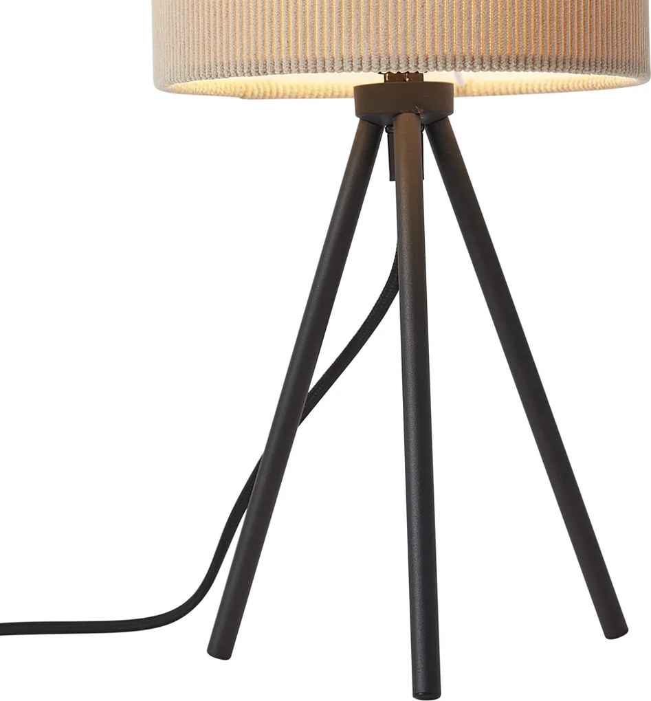 Candeeiro de Mesa Tripé Moderno Taupe com Abajur de Veludo - Luz