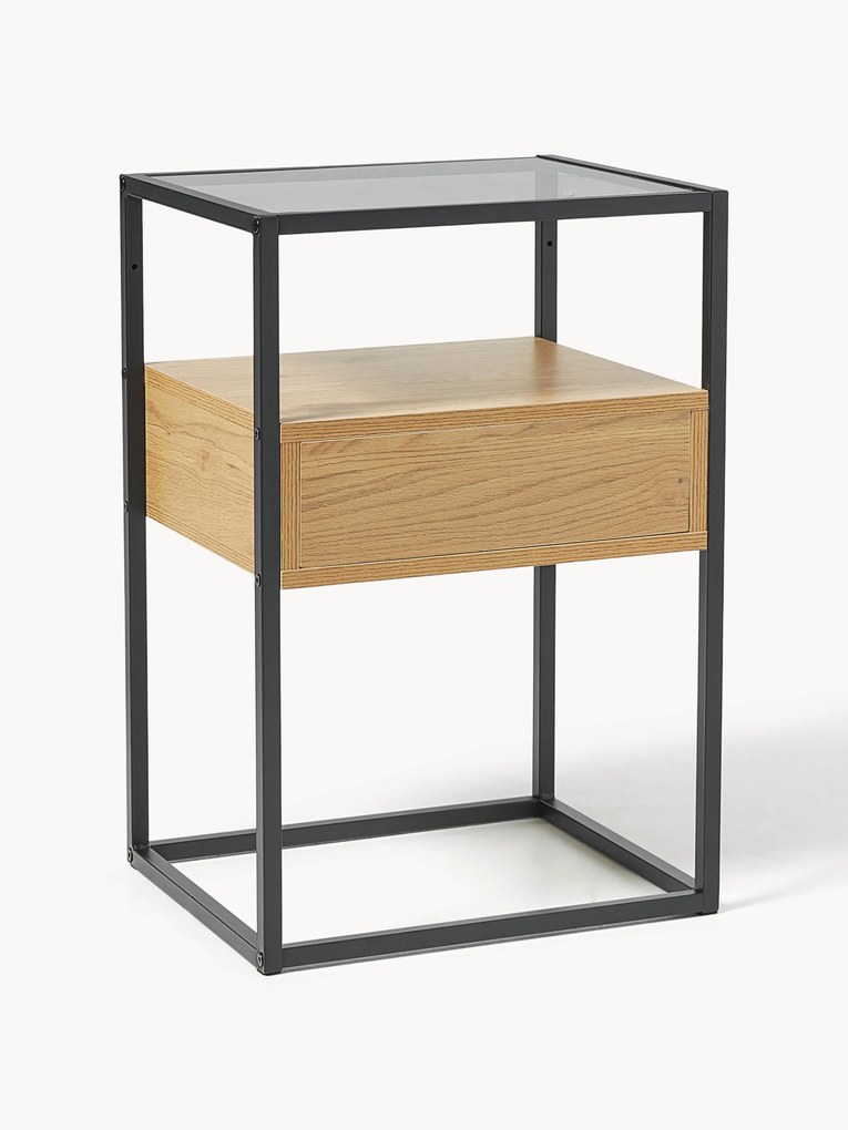 Mesa de cabeceira em vidro com gaveta Randolf