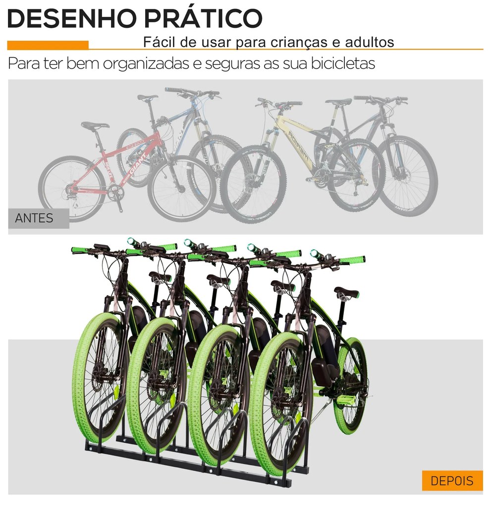Estacionamento para 4 Bicicletas Suporte de Aço para Estacionar Bicicl