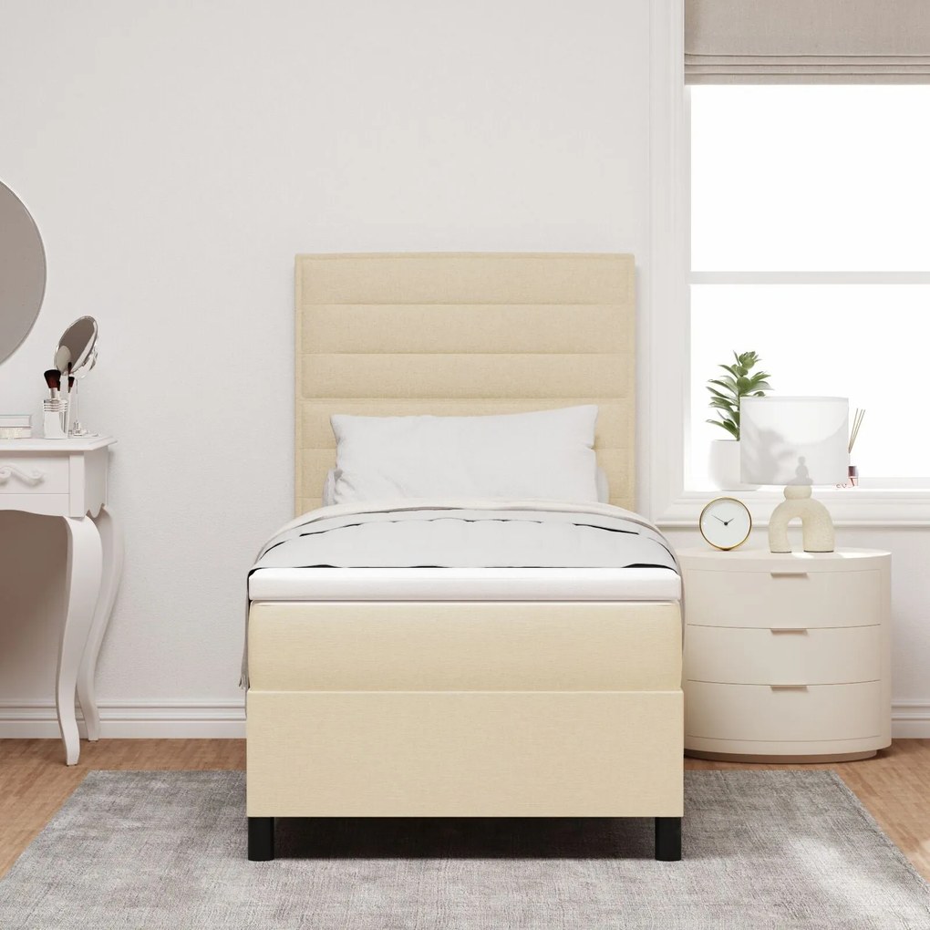 Cama Box com Colchão Creme 90x200 cm Tecido