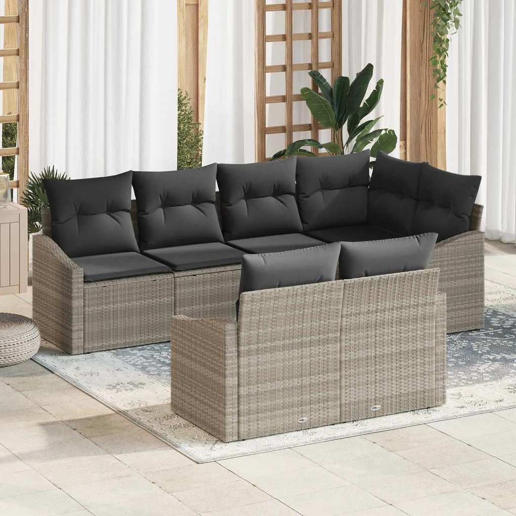 vidaXL Conjunto de Sofá de Jardim 7 pcs Cinzento-claro vime PE