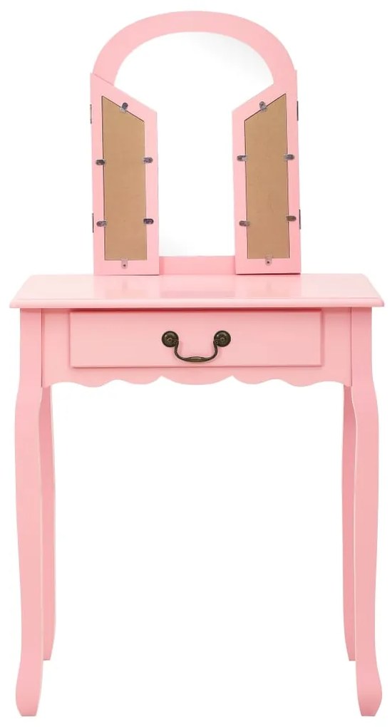 Toucador c/ banco 65x36x128 cm MDF e madeira de paulownia rosa