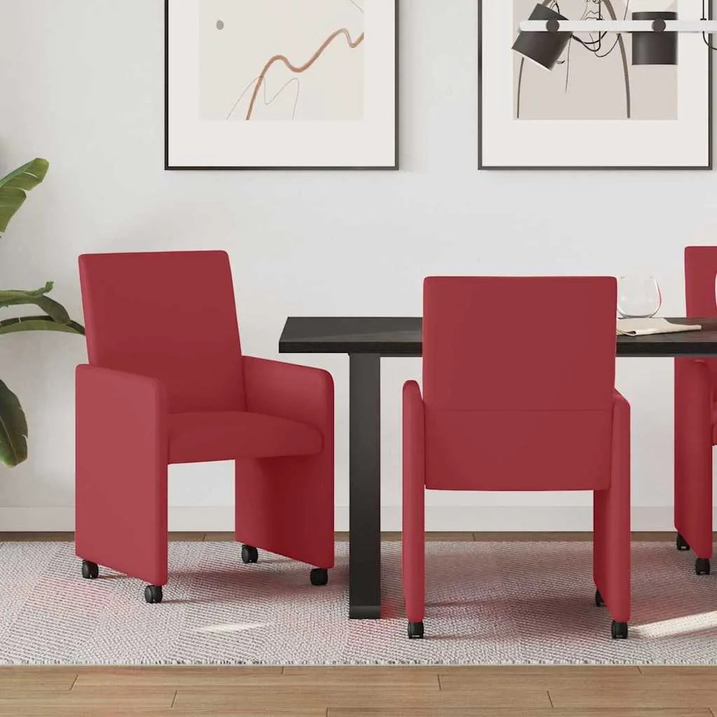 vidaXL Cadeiras de Jantar com Rodas com rodas 2 pcs vermelho tinto
