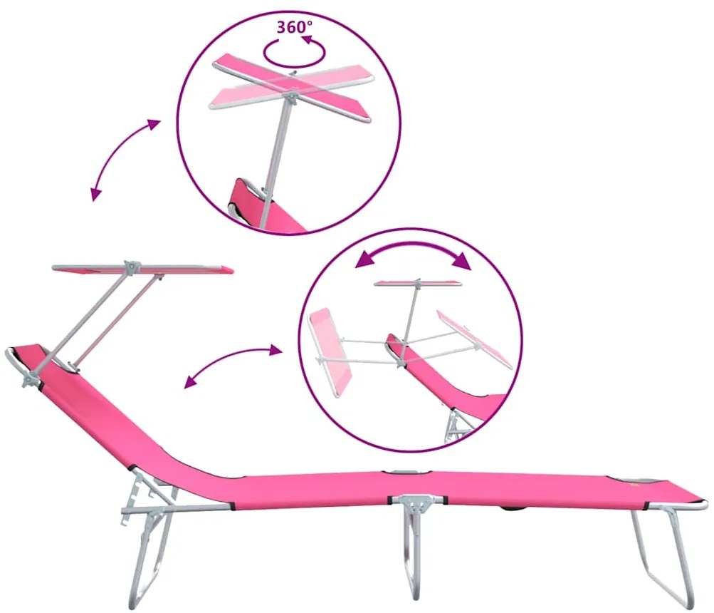 Espreguiçadeiras Dobráveis 2 pcs com Toldo Rosa Tecido Oxford 600D