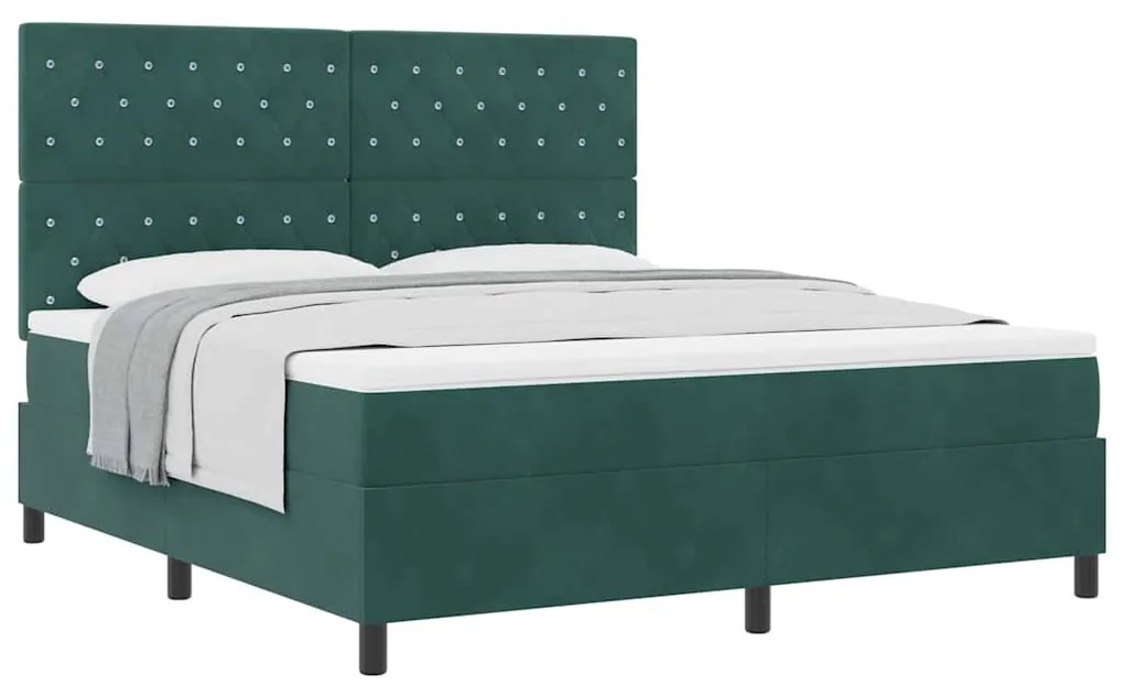 Cama Box Spring vidaXL com Colchão Verde Escuro Super King Veludo