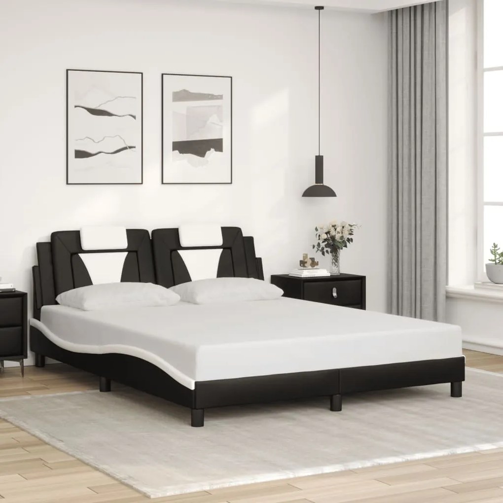 vidaXL Estrutura cama c/ cabeceira 160x200cm couro artif. preto/branco