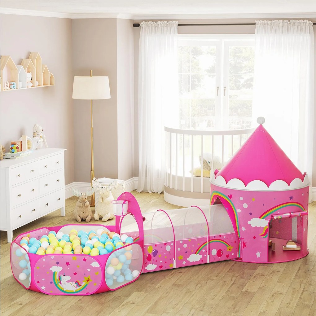 Tenda de brincar 3 em 1 para crianças Cor-de-rosa