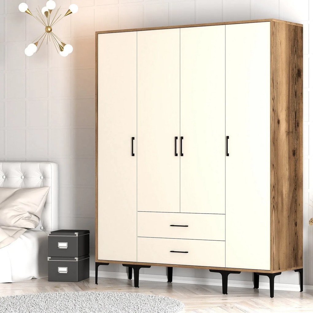 Roupeiro Kumsal STS – Nogueira e Creme – 160 cm x 47,5 cm x 201,4 cm