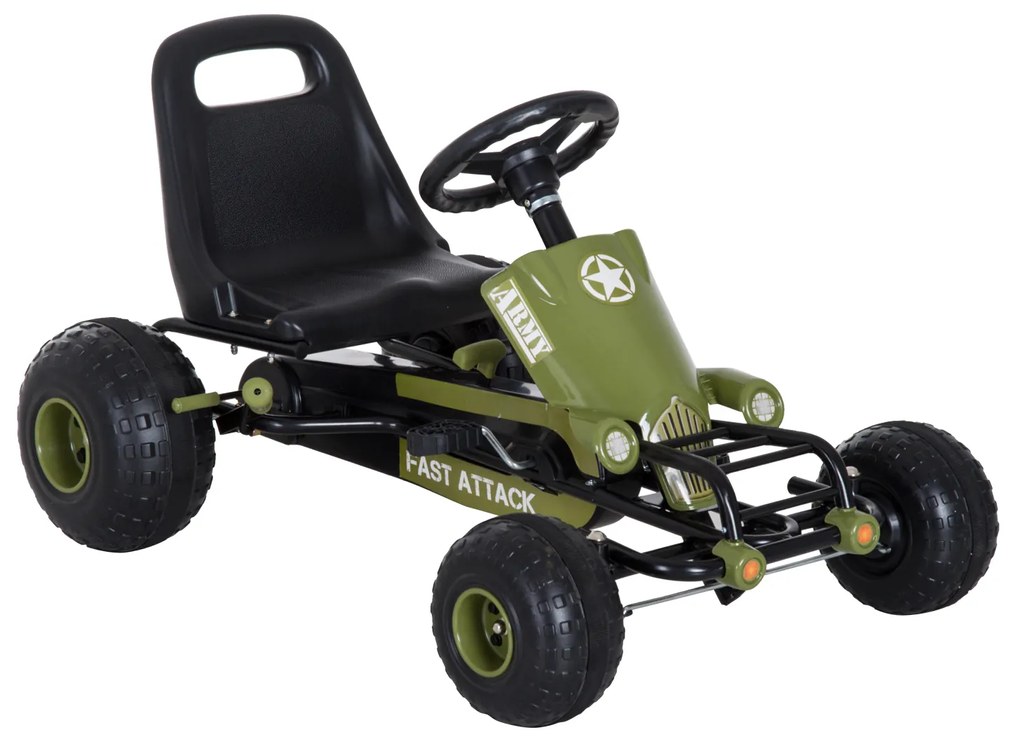 HOMCOM Kart a Pedais com Assento Ajustável Embreagem Travão de Mão para Crianças de 3-6 Anos 99x65x56 cm Verde e Preto