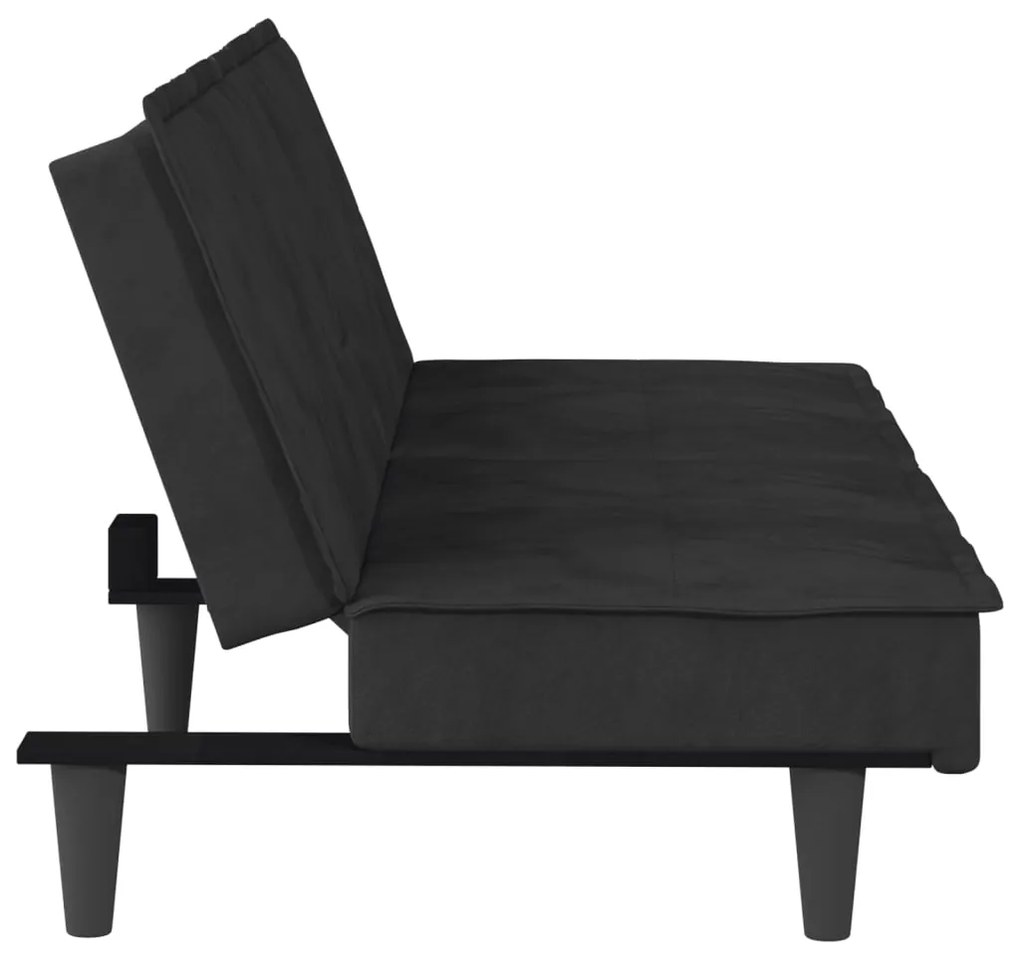 Sofá-cama com suporte para copos veludo preto