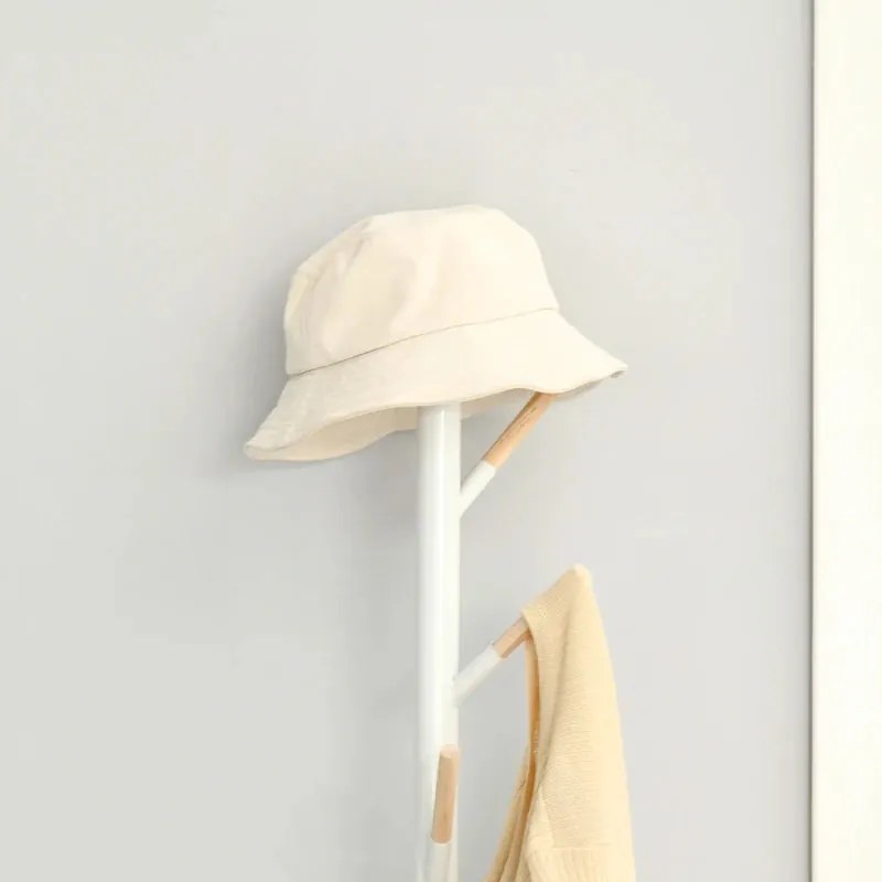Cabide de Pé Gemma – Ø35x174 cm – Branco e Madeira Natural – Design Nó