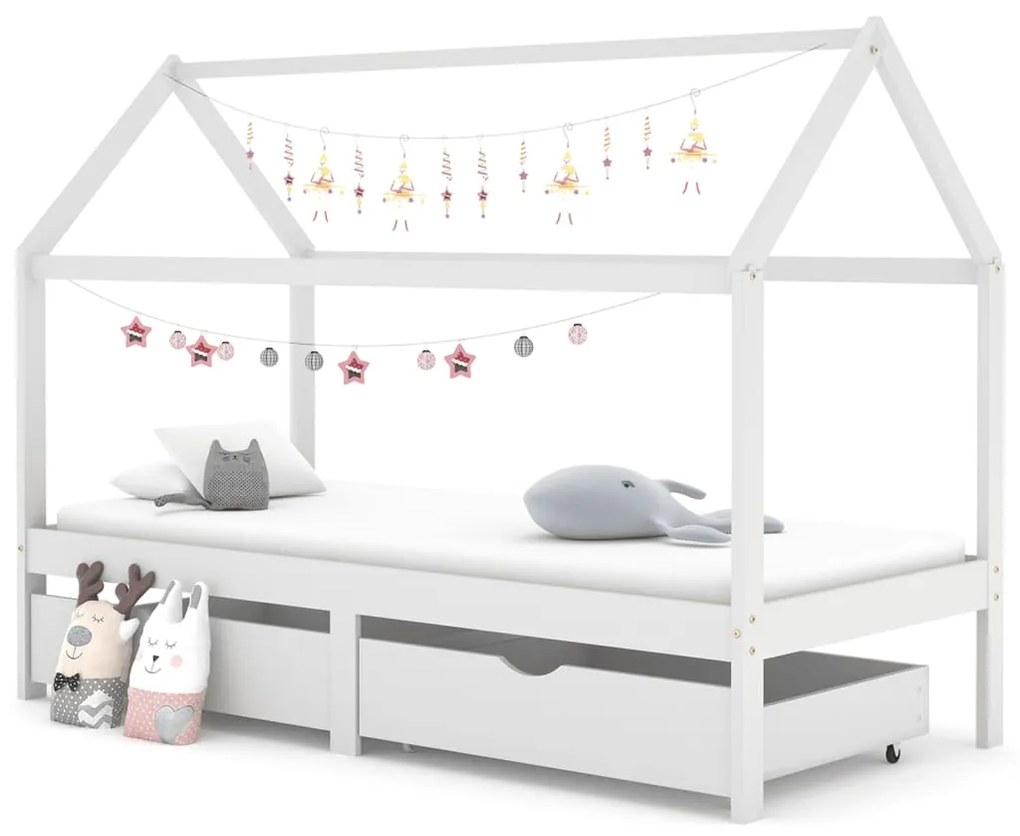 Cama para crianças c/ gavetas 90x200 cm pinho maciço branco