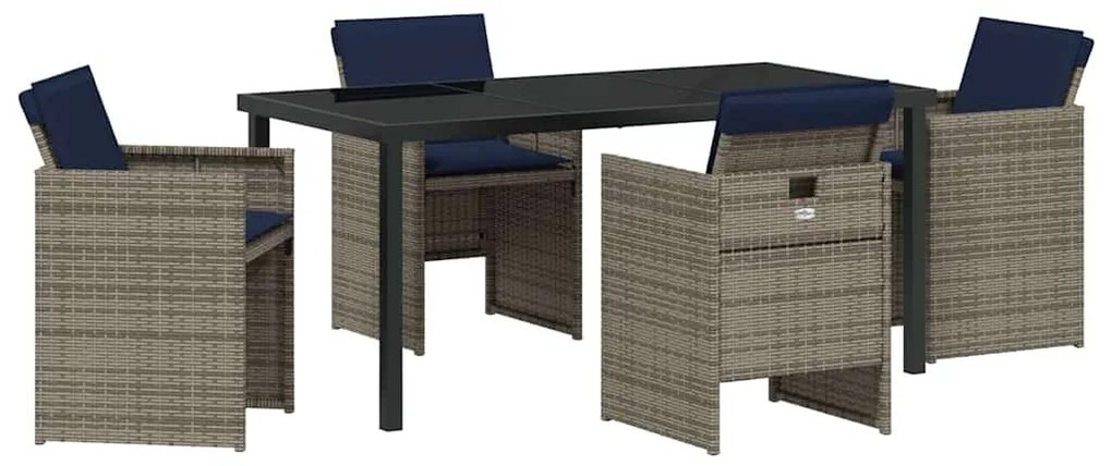 Conjunto de Jantar de Jardim com 5 Peças e Almofadas Cinza em Rattan S