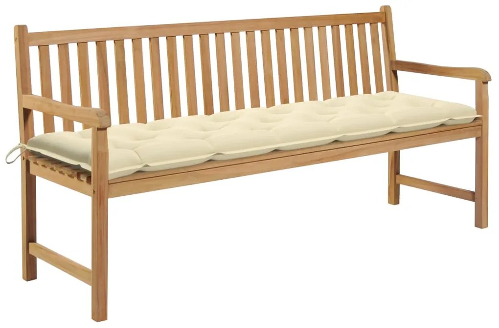 vidaXL Banco de jardim c/ almofadão cor branco nata 175 cm teca maciça
