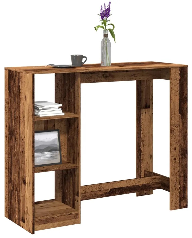 vidaXL Mesa de bar com prateleiras derivados de madeira madeira velha