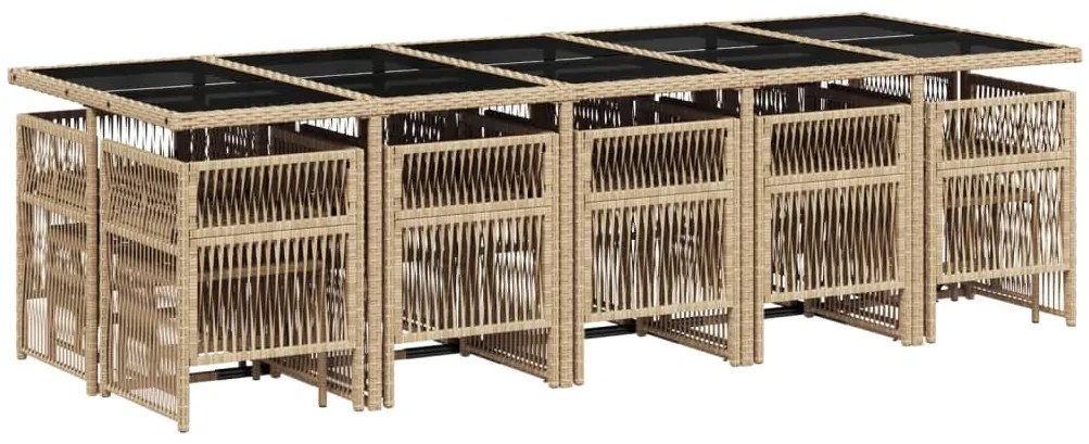 15 pcs conj. jantar jardim c/ almofadões vime PE bege misturado