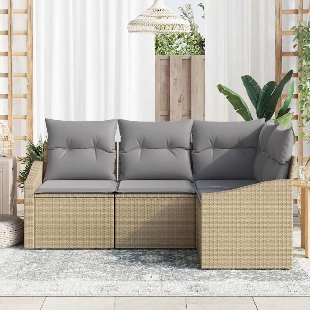 Conjunto de Jantar de Jardim de 4 Peças com Almofadas Bege em Rattan S