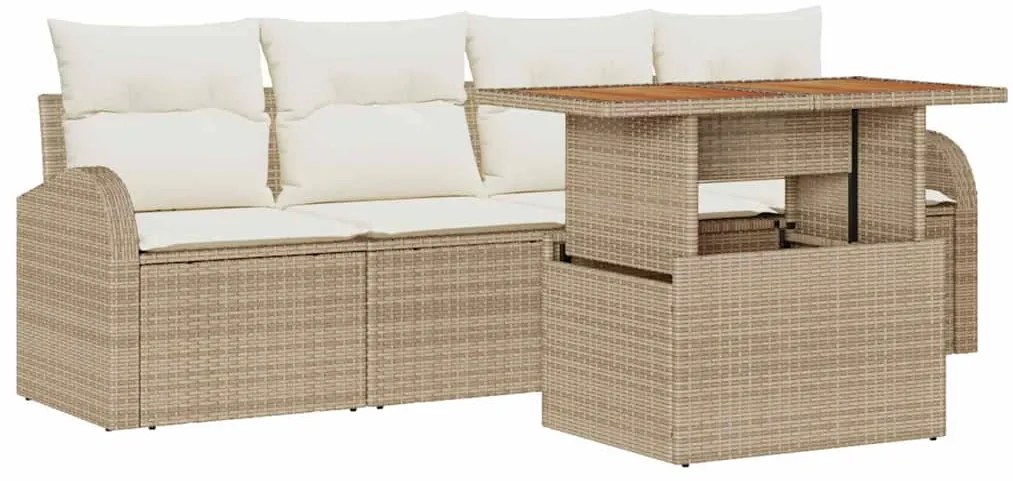 Conjunto de Jantar de Jardim de 5 Peças com Almofadas de Rattan Bege e