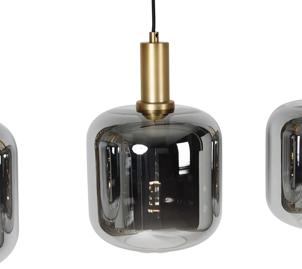 Candeeiro de suspensão preto com dourado e vidro fumê incl. 4 PUCC - Zuzanna