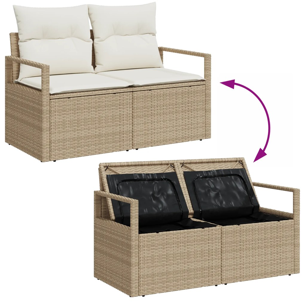 Conjunto de Sofá de Jardim de 9 Peças com Almofadas Bege de Rattan Pol