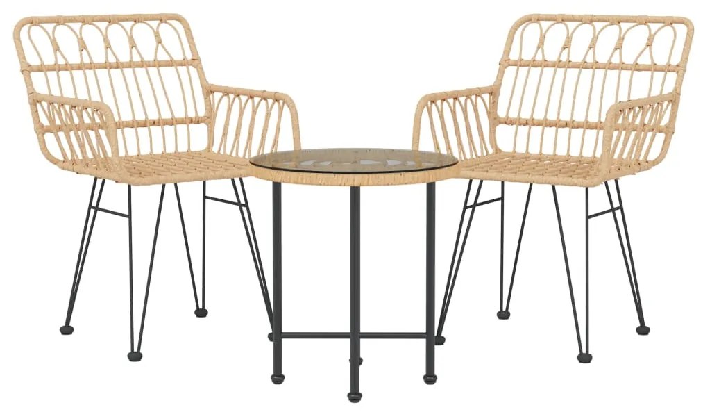 3 pcs conjunto de jantar para jardim vime PE