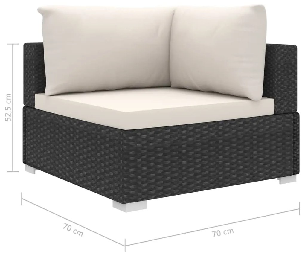 9 pcs conjunto lounge de jardim c/ almofadões vime PE preto
