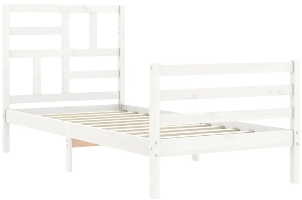 Estrutura cama de solteiro c/ cabeceira madeira maciça branco