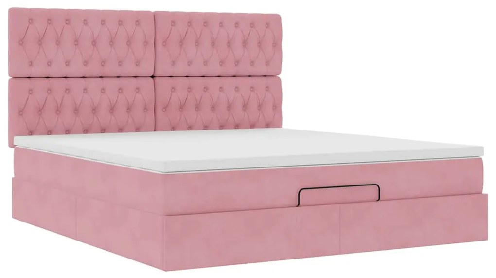 Estrutura de cama otomana com colchões 180x200 cm veludo rosa