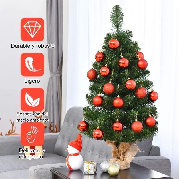 Árvore de Natal  artificial de 90 cm fácil de montar com folhas de PVC Ramos Suporte metálico e base de cimento Verde