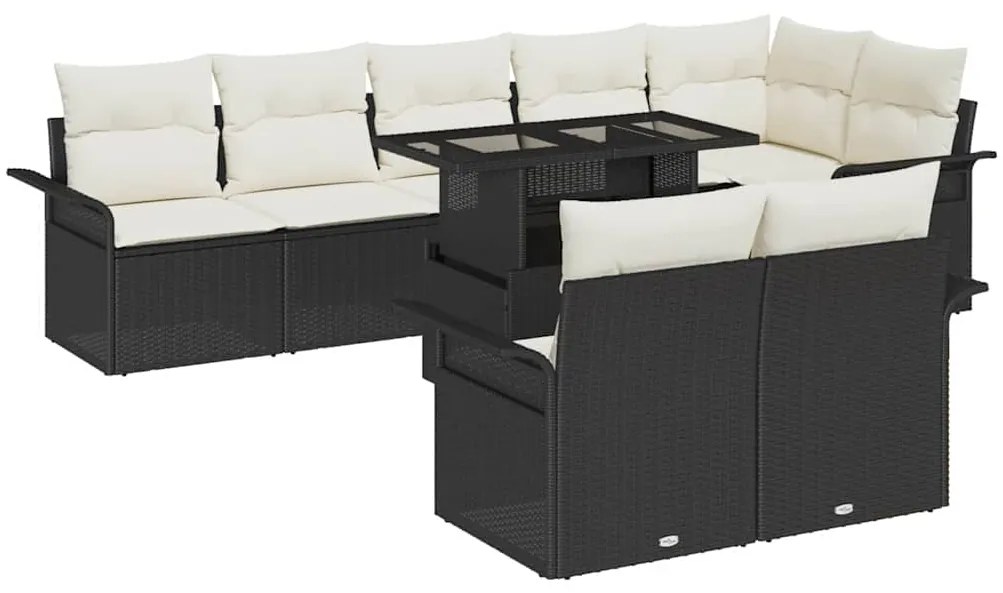 vidaXL Conjunto de Sofá de Jardim 9 Peças com Almofadas de Rattan Sintético Preto