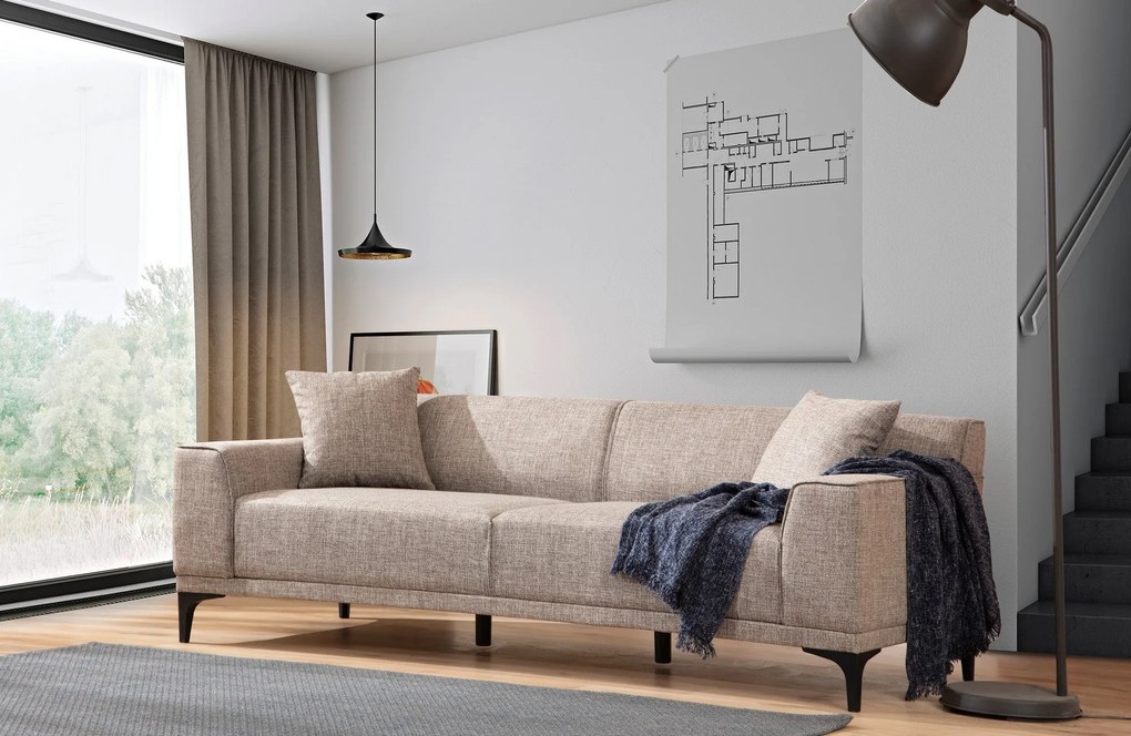 Sofá de 3 Lugares Petra – Cor Fawn – 215 x 87 x 86 cm