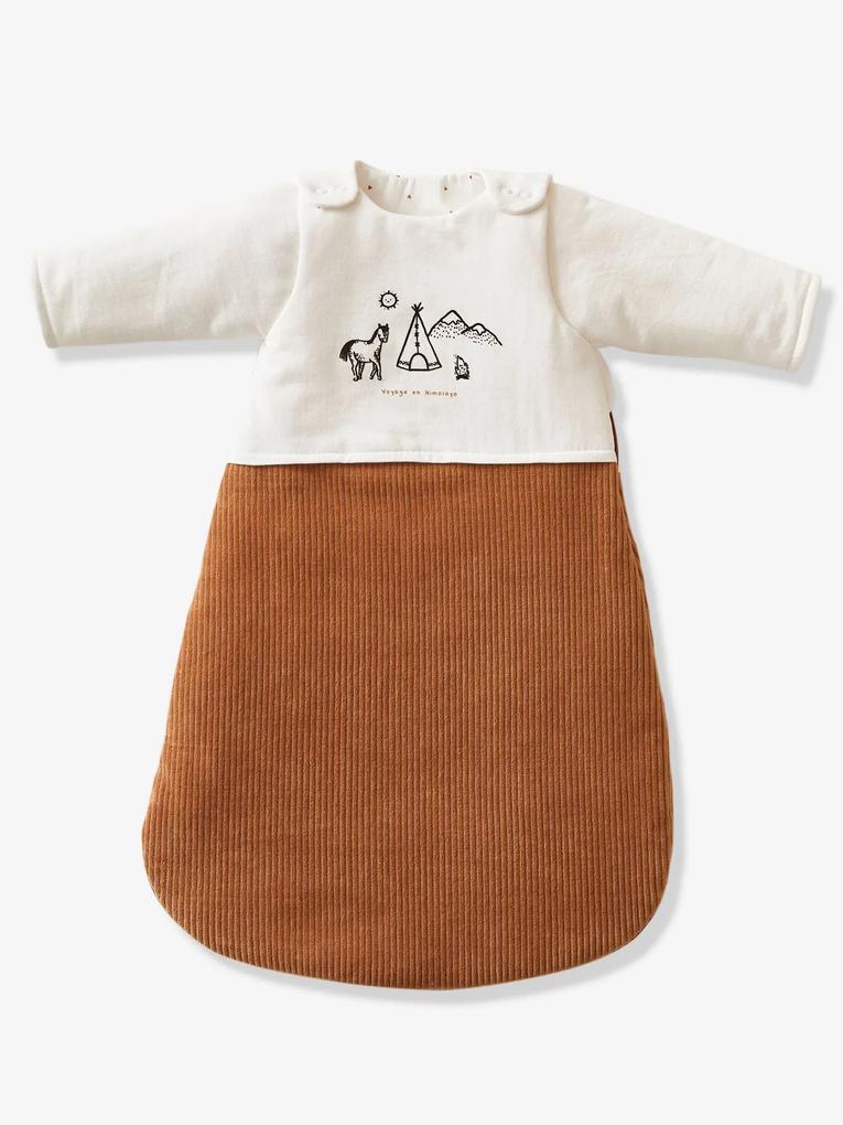 Saco de bebé bimatéria, com mangas amovíveis, Pequeno Nómada castanho medio liso com motivo