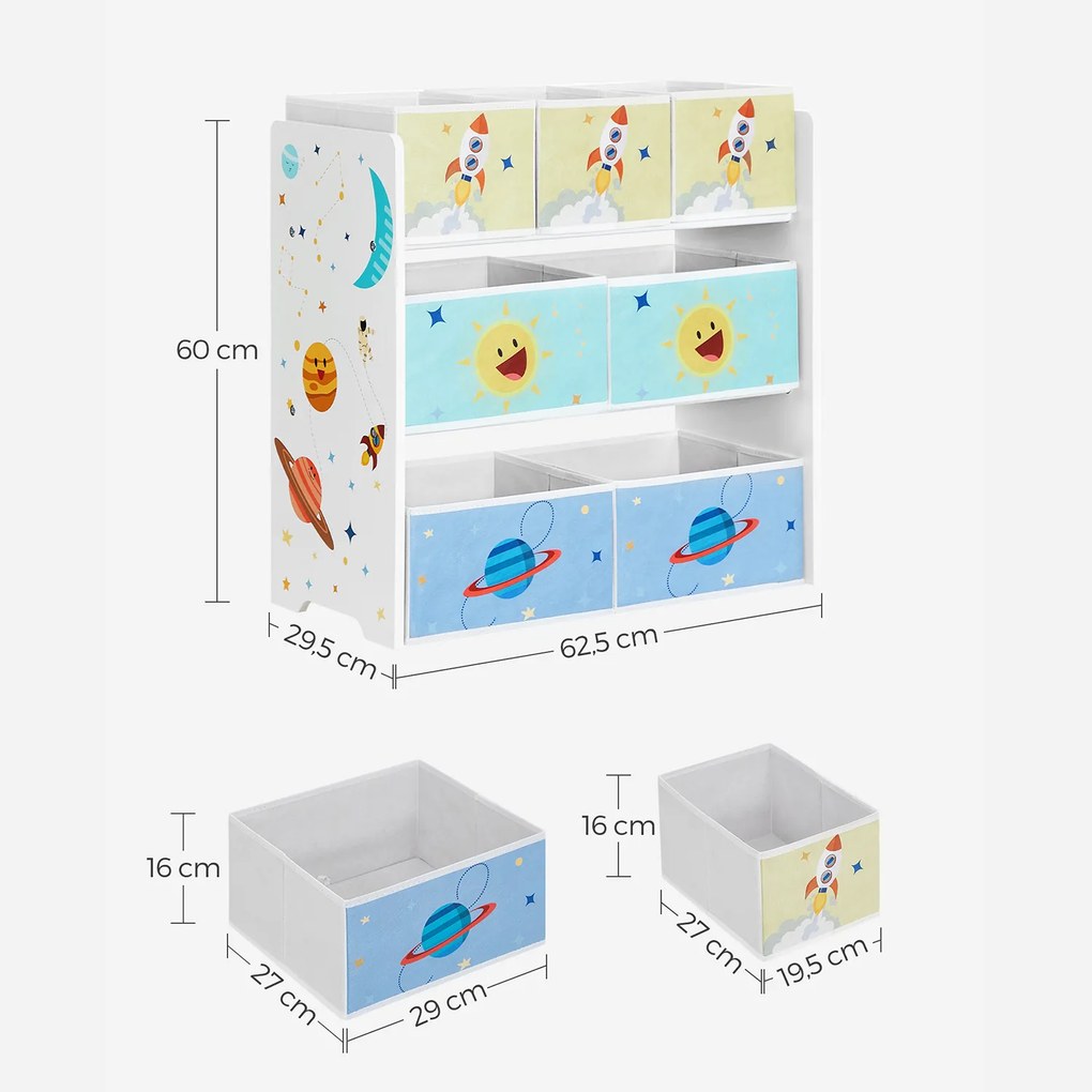 Estante para quarto de criança com 7 caixas 29,5 x 62,5 x 60 cm Multicolorido