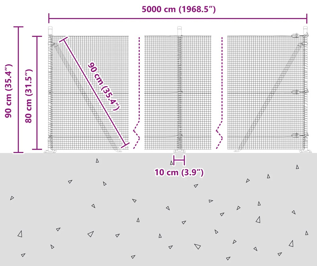 Cerca de Arame Soldado com 13 Postes Flangeados 0.8x50 m Aço Galvaniza