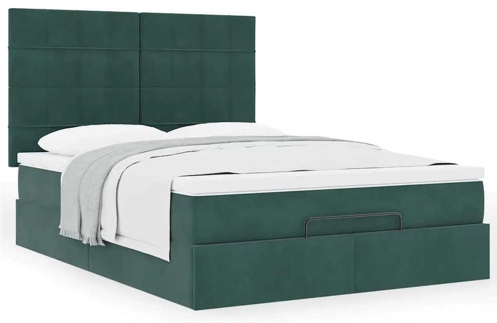 Estrutura cama otomana colchões 140x200 cm veludo verde escuro