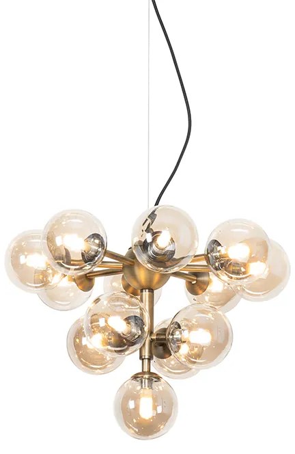 Candeeiro de suspensão em bronze com vidro âmbar 13 luzes - Bianca Art Deco