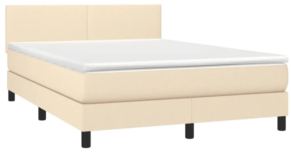 Cama box spring c/ colchão e LED 140x190 cm tecido cor creme