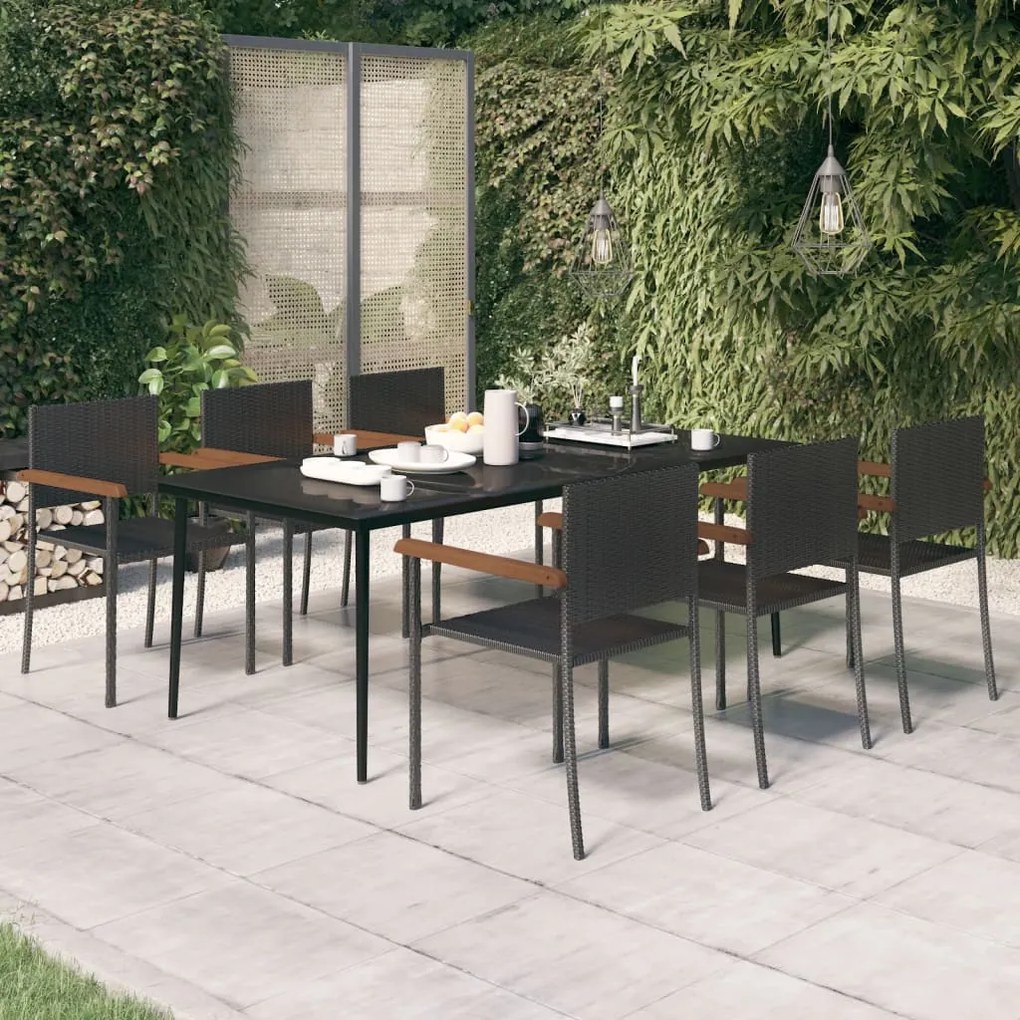 vidaXL 7 pcs conjunto de jantar para jardim preto