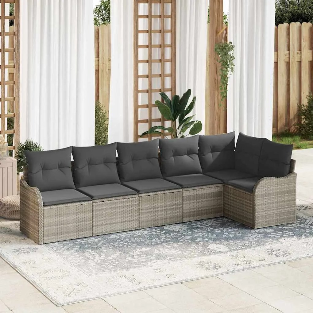 vidaXL Conjunto de Sofá de Jardim de 6 Peças da com Almofadas Cinza Claro em Rattan Sintético