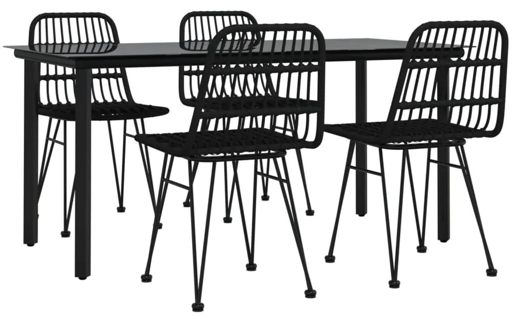 5 pcs conjunto de jantar p/ jardim vime PE preto