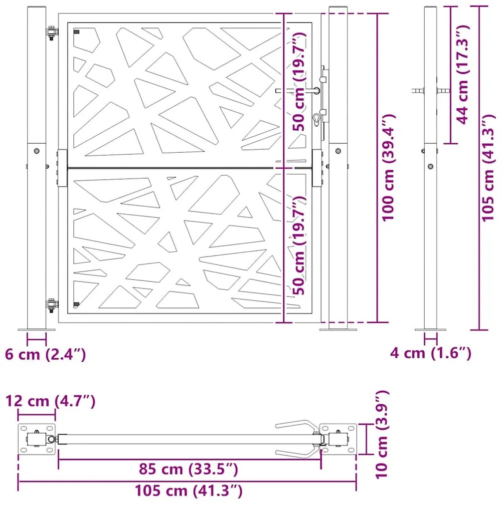 Portão de jardim 105x105 cm design de luz em aço resistente