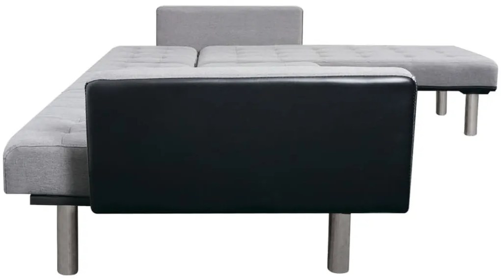 Sofá-cama em L em tecido preto e cinza