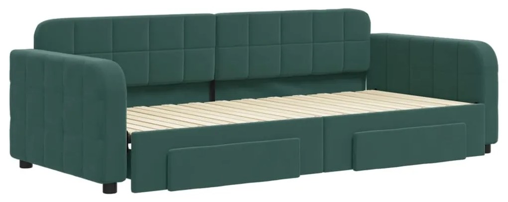 Sofá-cama c/ gavetão e gavetas 90x200 cm veludo verde-escuro