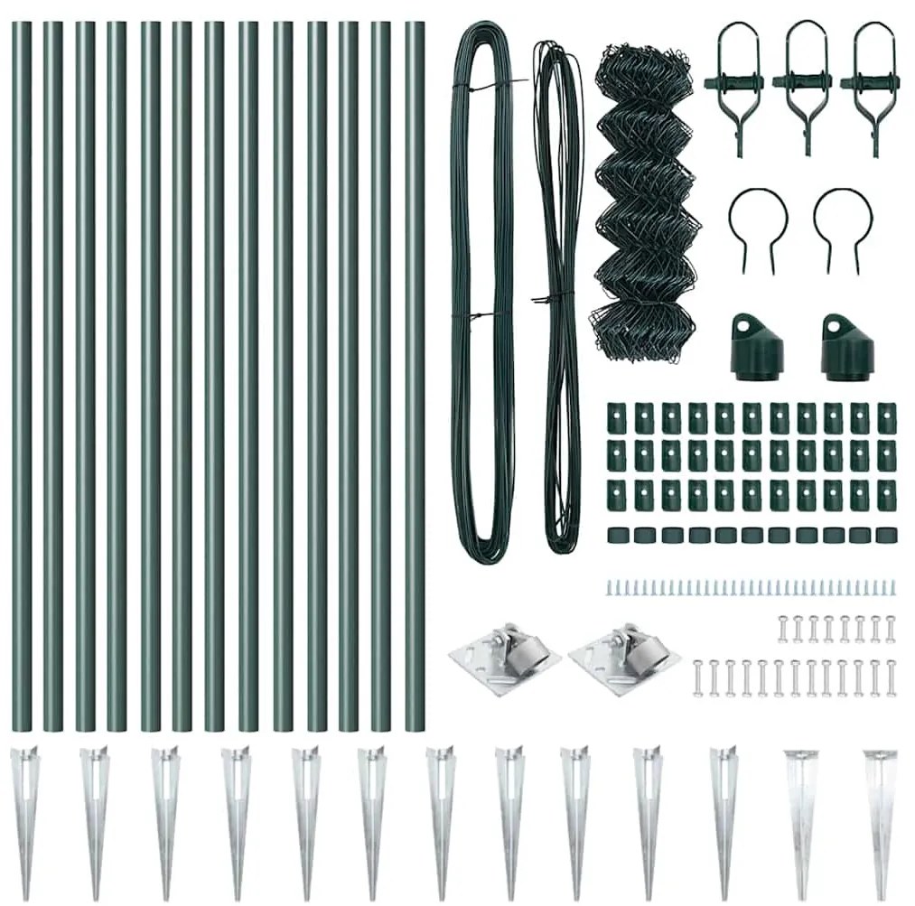 Conjunto de Postes de Cerca Verde 0.4 x 25 m Aço Galvanizado